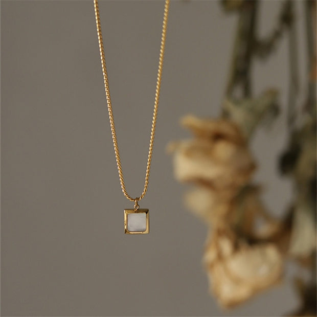 Stainless Steel Plated 18K Gold Geometric Glossy Square Shells Pendant Necklace Women Trend Hip Hop Party Jewelry