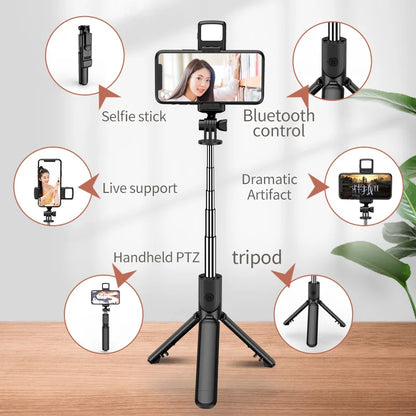 Retractable Bluetooth Selfie Stick - Multifunctional 68CM Tripod with Light & Wireless Remote