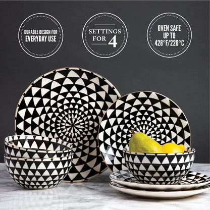 Black & White Medallion Stoneware Dinnerware Set