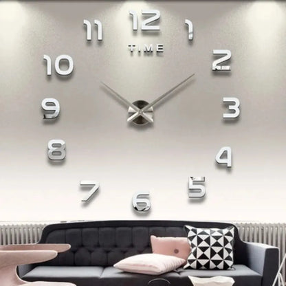 Large 3D DIY Quartz Wall Clock with Acrylic Mirror Stickers