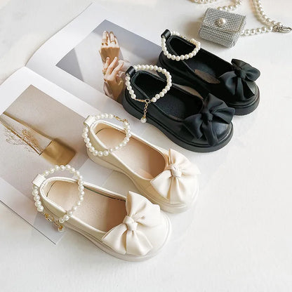 Kids Flats Pearls Ankle Strap Shoes