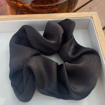 Silk Satin Rhinestone Scrunchie - Black Elastic Hair Tie