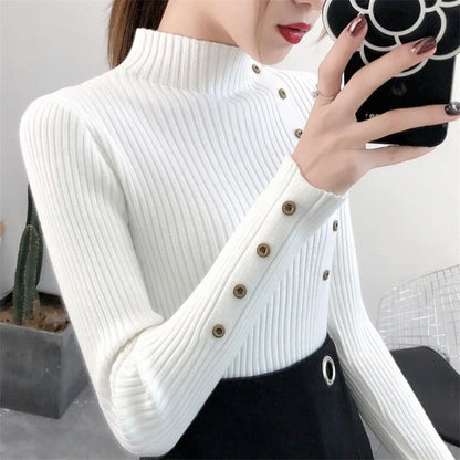 Women's Slim Knitted Turtleneck Sweater - Soft Cotton