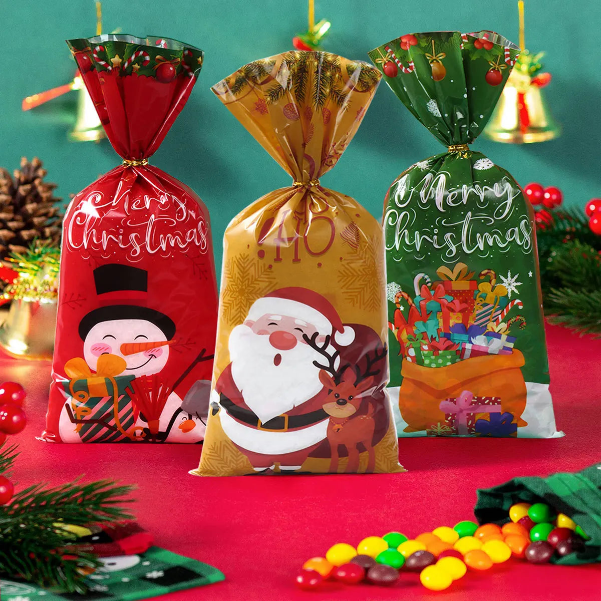 25/50/100pcs Christmas Candy Bags with Rope for Kids