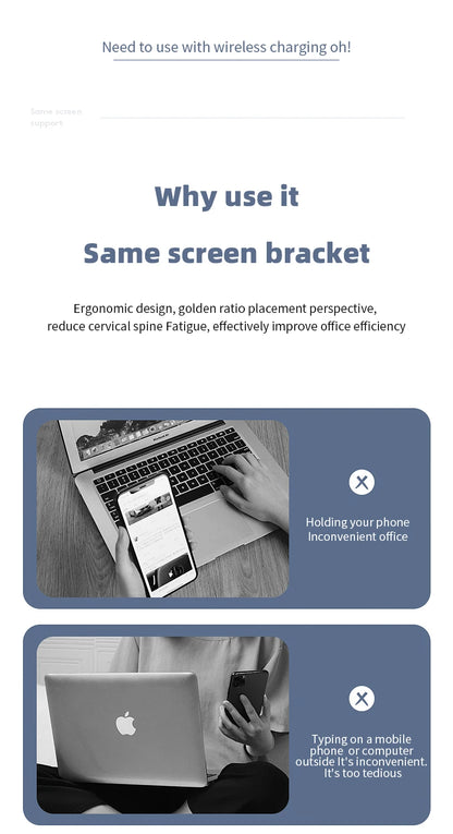 Support de téléphone latéral pour ordinateur portable et support de chargement magnétique sans fil