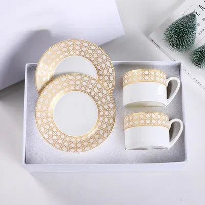 Bone Coffee Cups & Saucers Set Gift