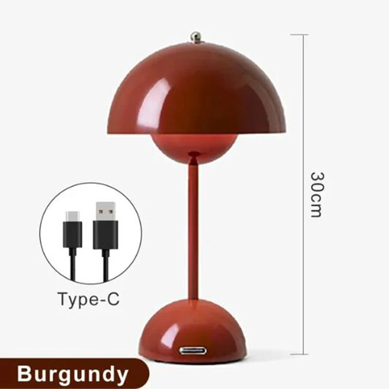 Lampe de table LED rechargeable en forme de bouton de fleur de champignon - Décor moderne