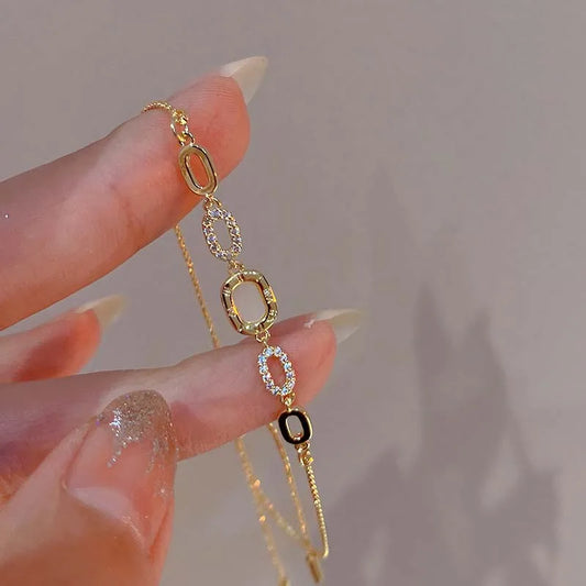 Koreanisches Twist-Stein-Armband aus Silber und Gold