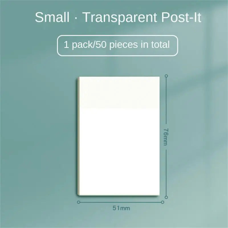 50 Sheets Transparent PET Waterproof Sticky Notes - Reusable Memo Pad Stickers for School and Office