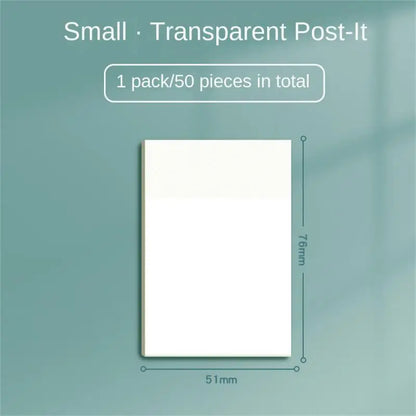 50 Sheets Transparent PET Waterproof Sticky Notes - Reusable Memo Pad Stickers for School and Office