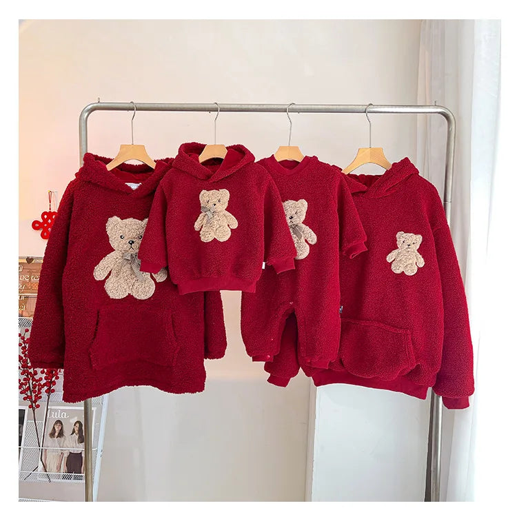 Red Rose Fuzzy Fleece Hoodies for Kid Girls