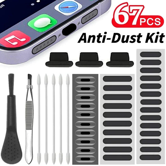 Universal Dust Plug and Mesh Sticker Set - Charge Port Protector for Mobile Phones