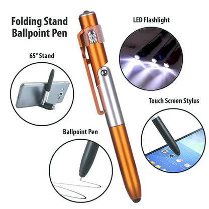 4-in-1 Multifunction Ballpoint Pen - LED Light/Foldable Phone Holder