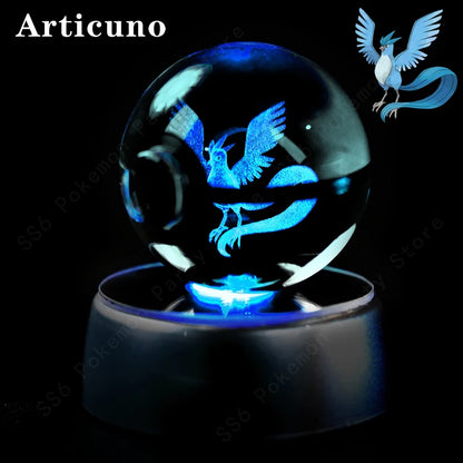 Pokemon Crystal Ball Night Light 3D Pikachu Gengar Mew Mewtwo Lamp Base Pokeball Glass Ball Figure