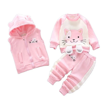 Winter Cold Children Set Boy Girl Thicken Plush Warm 2021 New Cartoon Bear Vest+Top+Pant 3Pcs for Kids Clothes Baby Clothing Set