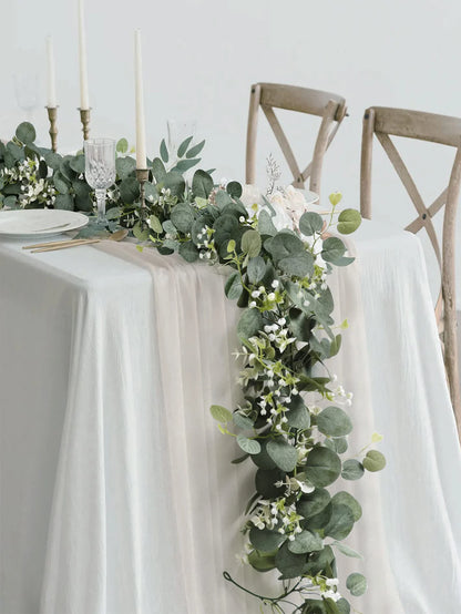 1pc Artificial Eucalyptus Garland with White Flowers & Berries