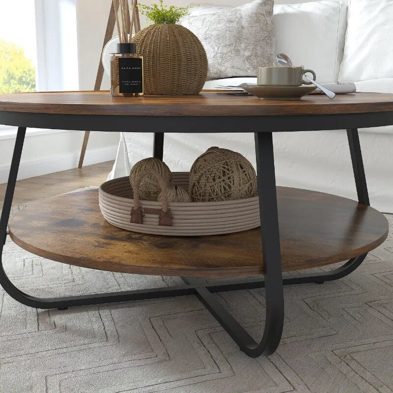 Table basse ronde avec rangement ouvert