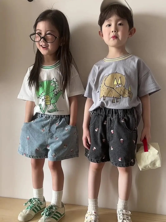 Modische Denim-Shorts für Mädchen mit Print – stilvoll