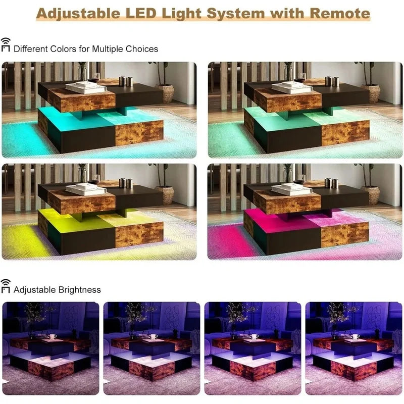 Coffee Table with Detachable Tray and Plug-in 16-color LED