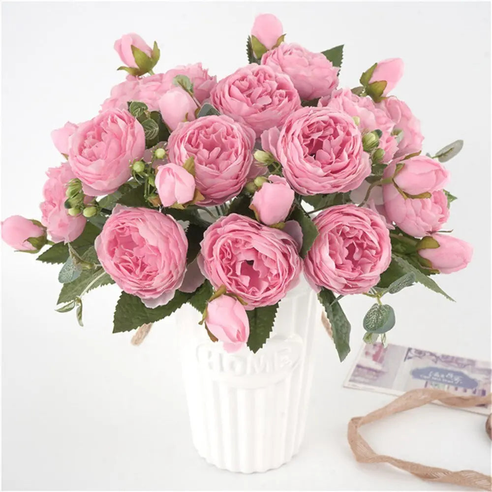 Fleurs artificielles de pivoine en soie – Fausses roses de 30 cm pour la décoration de la maison