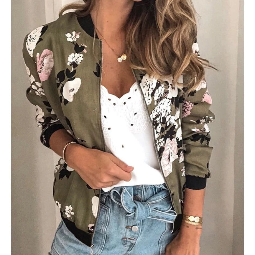 Blouson aviateur à imprimé floral pour femme
