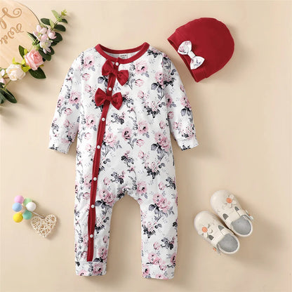 Long Sleeve Flower Romper Set for Newborn Baby Girl
