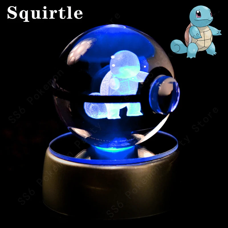 Pokemon Crystal Ball Night Light 3D Pikachu Gengar Mew Mewtwo Lamp Base Pokeball Glass Ball Figure