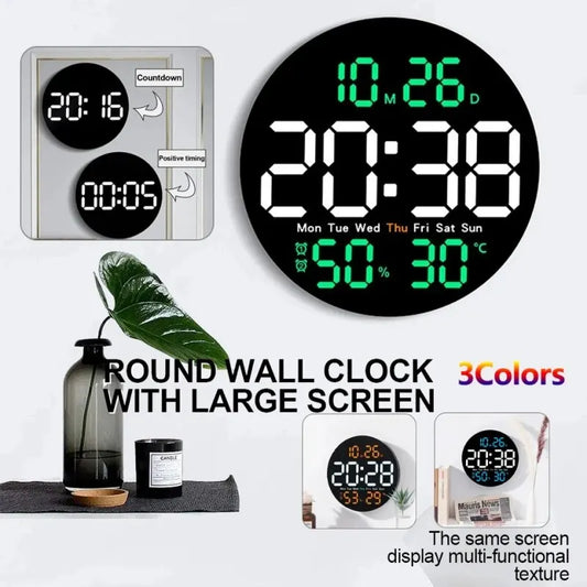 10-Inch LED Large Digital Wall Clock with Remote & Temperature Display