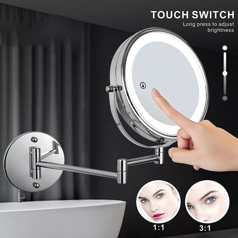 Miroir de maquillage double face à LED noir mat