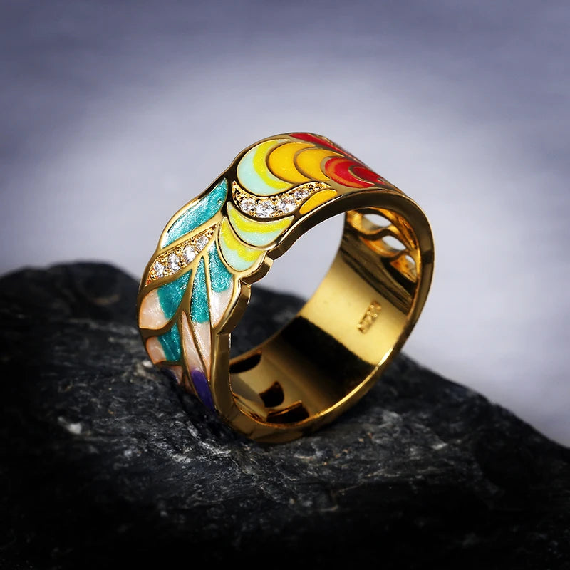 Goldener Feder-Zirkonring für Damen