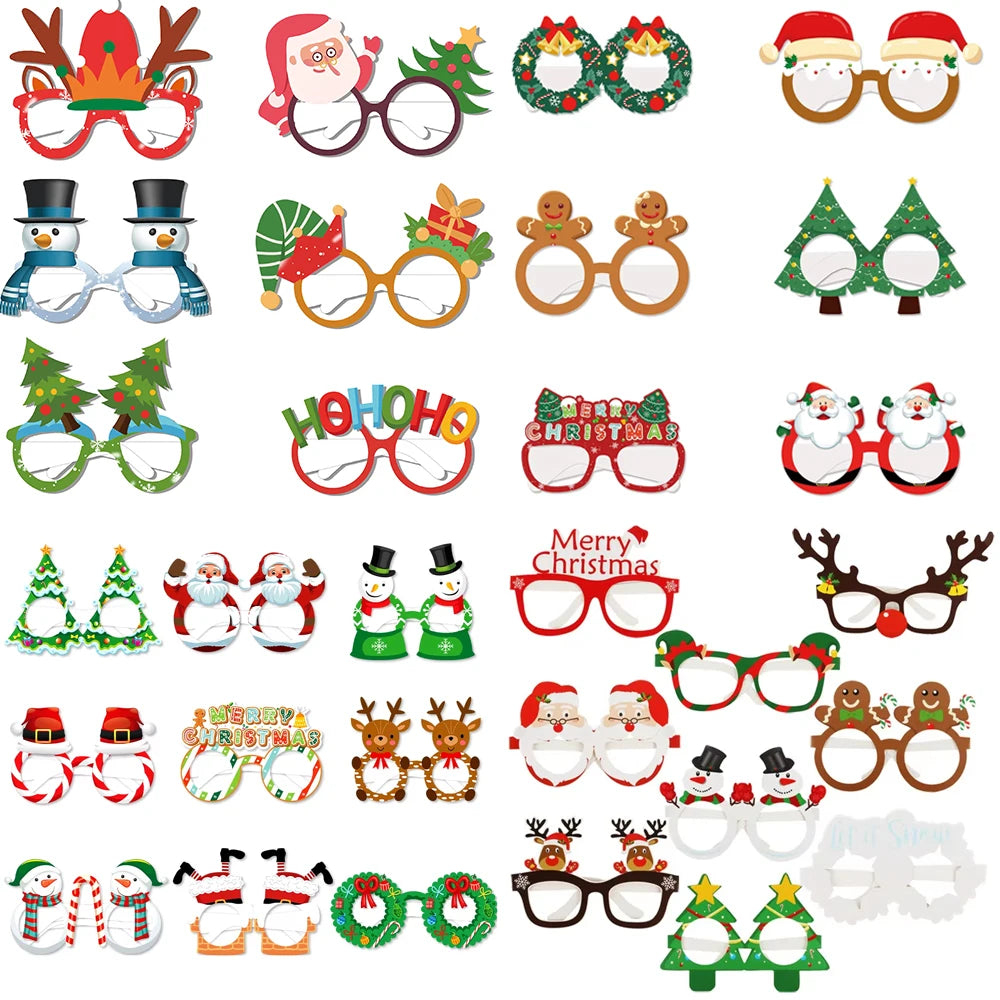 9pcs Santa & Elk Paper Glasses Frames