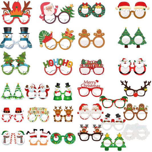 9pcs Santa & Elk Paper Glasses Frames