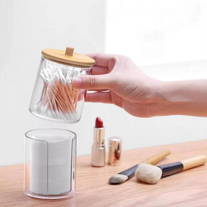 Bamboo Lid Acrylic Q-tip Holder