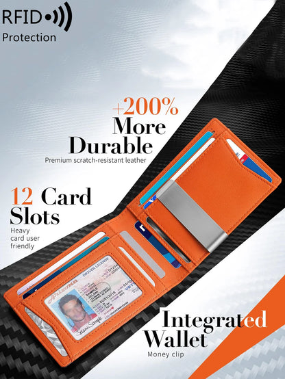 Portefeuille ultra-mince bloquant les RFID pour hommes, support portable minimaliste pour 12 cartes
