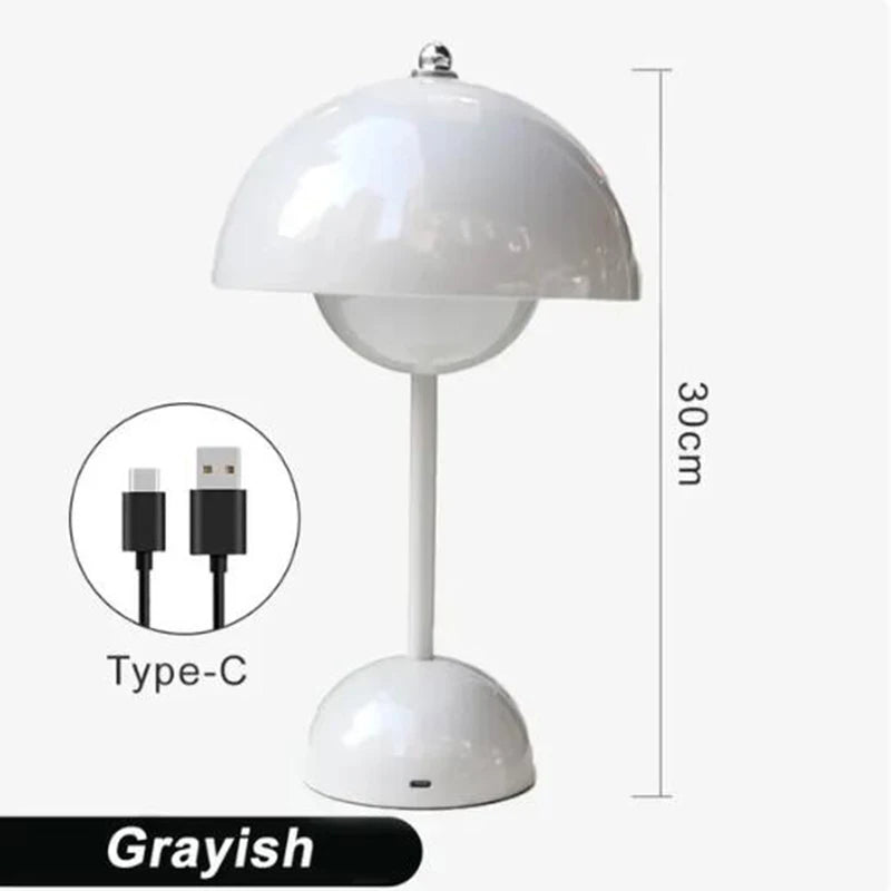 Lampe de table LED rechargeable en forme de bouton de fleur de champignon - Décor moderne