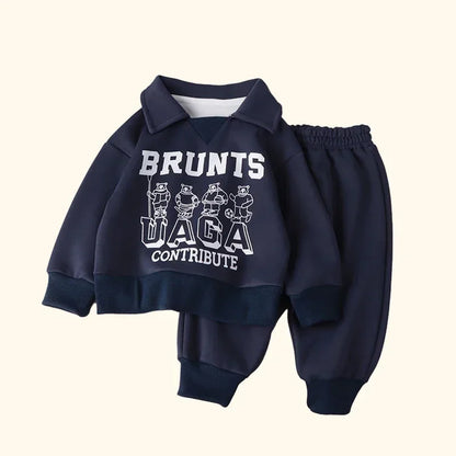 Kids Warm Polo Sweatshirt & Pants Tracksuit Set - Autumn/Winter