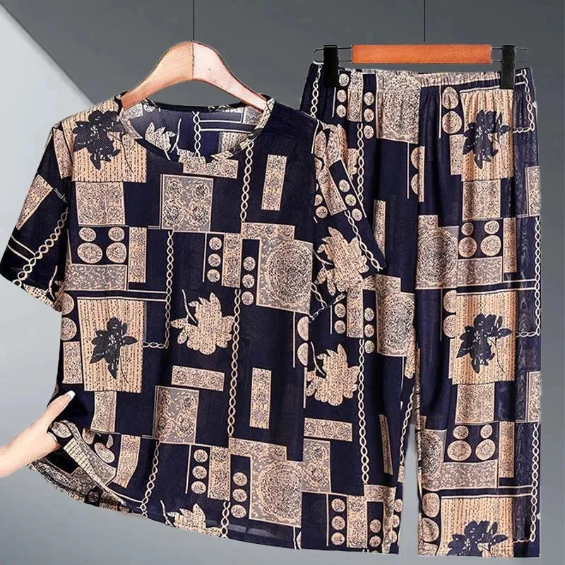 2PCS Women Summer Half Sleeve Blouse Tracksuit