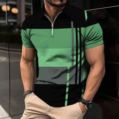 Herren Golf Stripe Poloshirt Lässiges Kurzarm-Poloshirt Einfarbiges Revers Mode Neues Business-Sport-T-Shirt Atmungsaktives Oberteil
