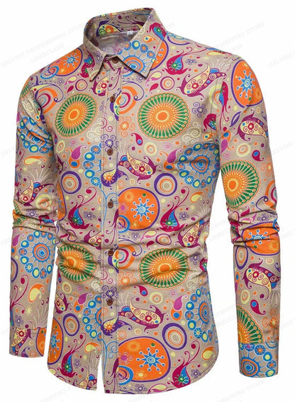 Men's Floral Print Vacation Style Lapel Long Sleeve Shirt