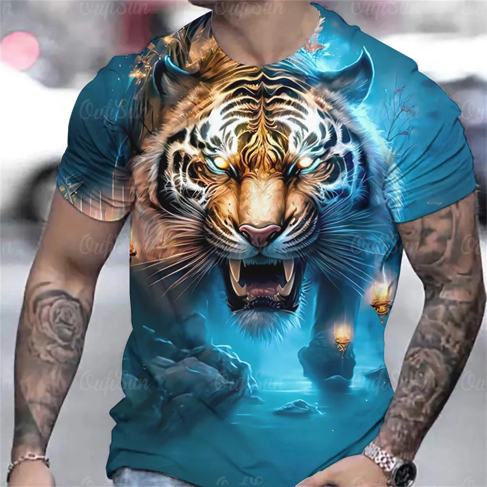 T-shirt d'été à imprimé tigre 3D pour hommes