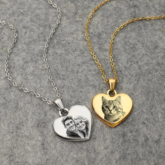 Collier photo personnalisé - Pendentif avec projection de cœur photo personnalisé pour femme