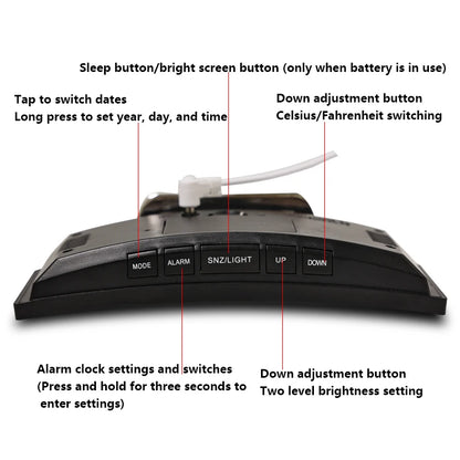 Creative Curved LED Clock with Mirror & Dual-Purpose Alarm