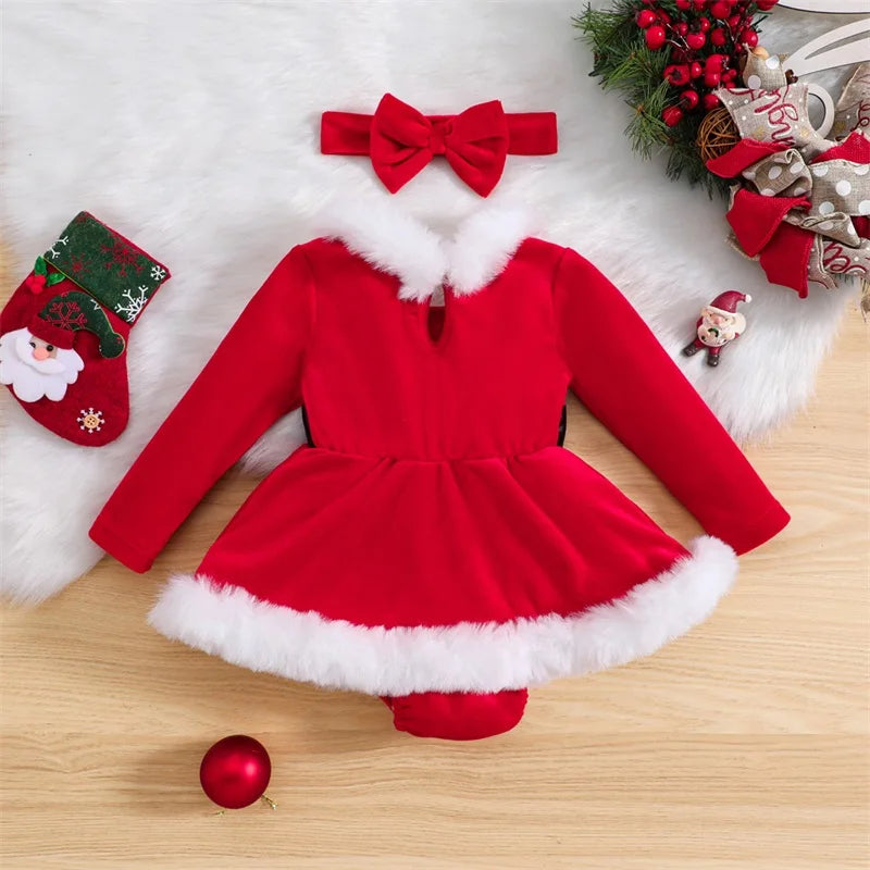 Velvet Romper Dress Christmas Set