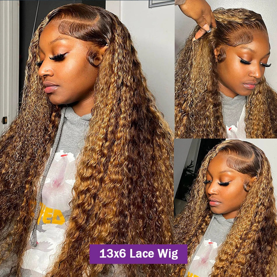 Deep Ombre Curly Frontal Closure Human Hair Lace Wig