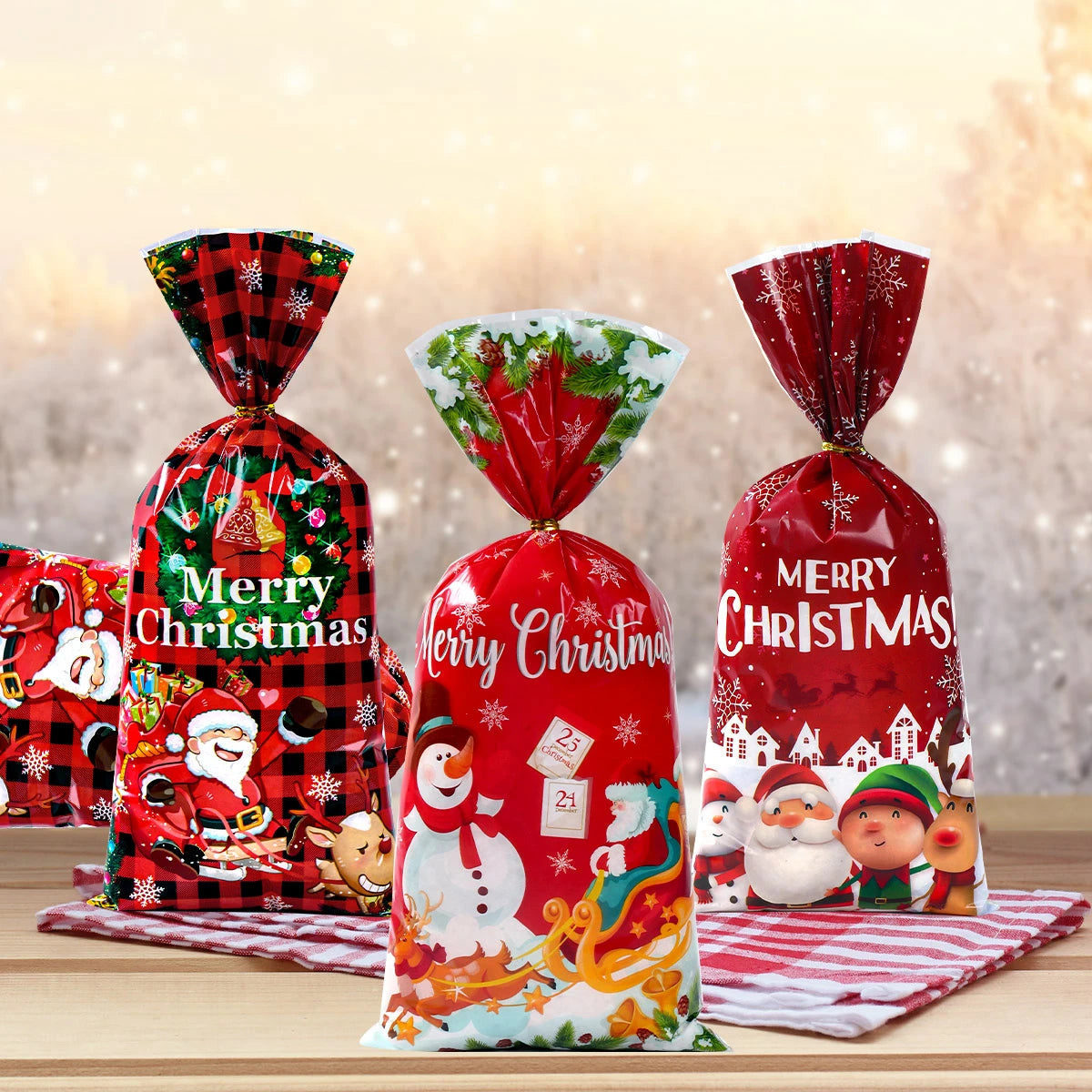 25/50/100pcs Christmas Candy Bags with Rope for Kids