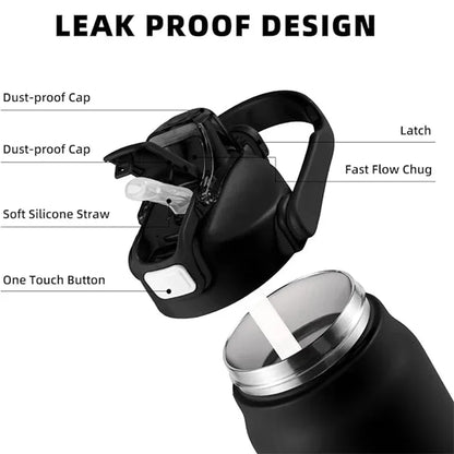 Thermos portable en acier inoxydable 304 avec paille – Bouteille isotherme de voyage