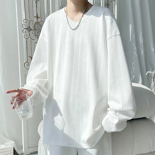 Lisible Printemps Automne À Manches Longues T-shirts Hommes Décontracté Lâche O Cou Blanc T-shirt Mâle Solide T-shirts Homme