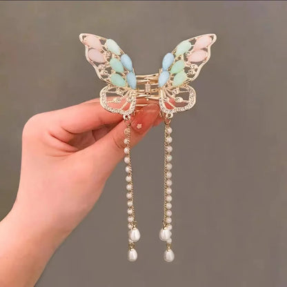 Chic Butterfly Pearl Tassel Hair Clip