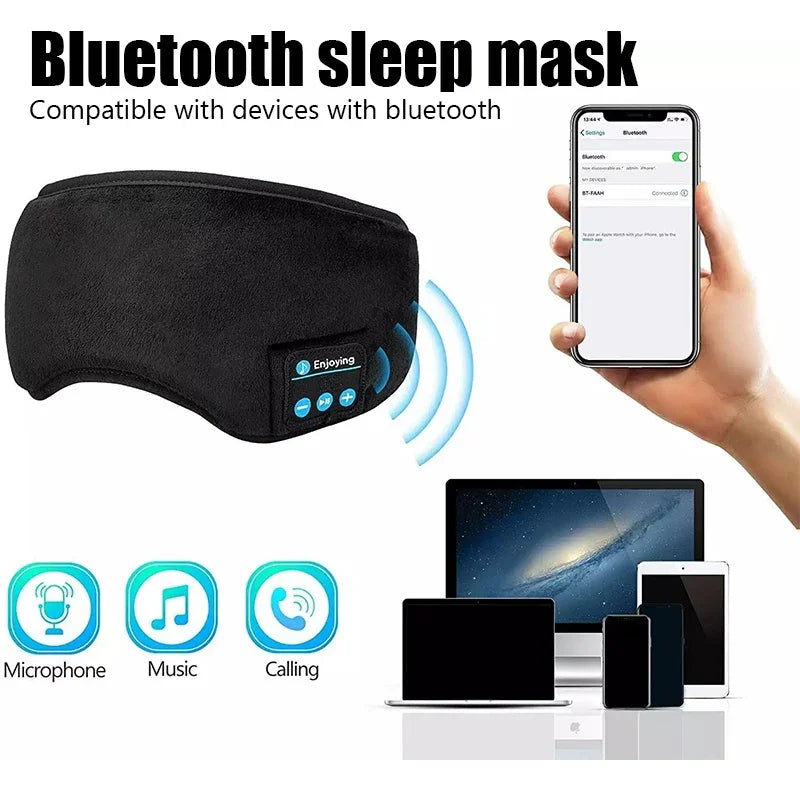 Bluetooth Sleep Headphones Eye Mask - Soft, Comfortable Wireless Music Headband