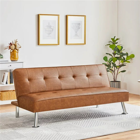 Canapé futon en similicuir marron